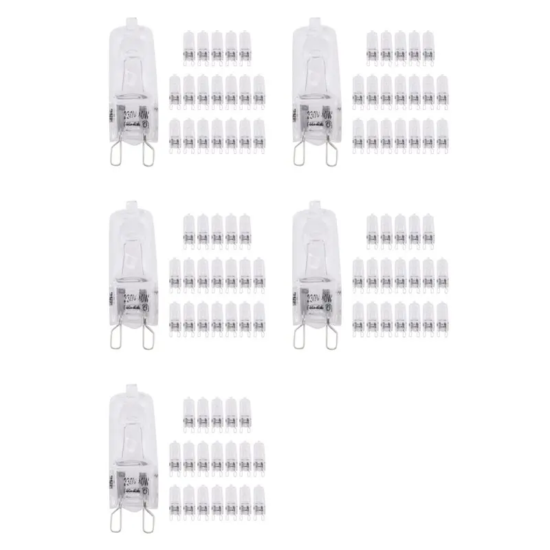 A25I-100Pcs bombillas halógenas G9, lámparas halógenas transparentes de 40W regulables, blanco cálido 2800K para candelabros, luces de paisaje