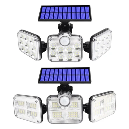 145 luces LED solares IP65 impermeable Sensor de movimiento al aire libre lámpara Solar poste de luz iluminación gran angular lámpara de pared de jardín