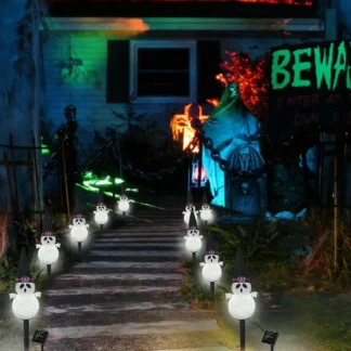 Luces de pasarela para exterior, luces de estaca de jardín fantasma 1 en 4, LED impermeable para decoración de Halloween (Patio, patio) blanco frío