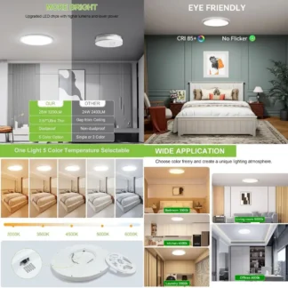 Lámpara de Techo LED Super Delgada de 12 Pulgadas, 12 Vatios, 3200 Lúmenes, 5CCT Ajustable, para el Hogar