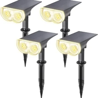 Focos solares para exteriores con 3 modos, resistente al agua IP67, blanco cálido para jardín y patio (paquete de 4)