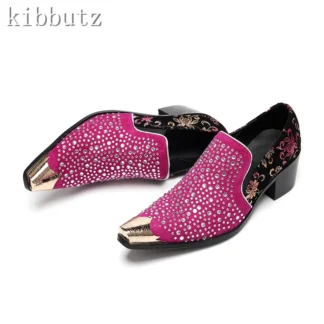 Mocasines de lujo con diamantes de imitación ostentosos para hombre, zapatos Oxford sin cordones con estampado de punta de Metal de diseño de marca, zapatos de vestir para fiesta de boda