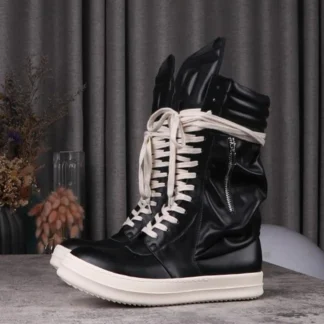 Botas de cuero para hombre y mujer, zapatos informales de motocicleta, de alta calidad, a la moda, color negro