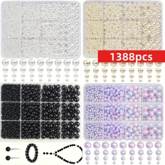 1388 Uds 4/6/8/10mm negro, blanco y azul púrpura 12 rejillas DIY pulsera de cuentas collar cuentas redondas de colores, cuentas artesanales, redondas