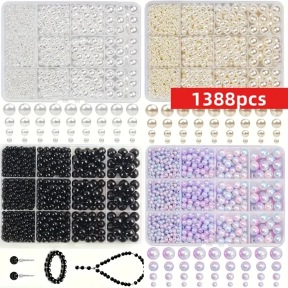 1388 Uds 4/6/8/10mm negro, blanco y azul púrpura 12 rejillas DIY pulsera de cuentas collar cuentas redondas de colores, cuentas artesanales, redondas