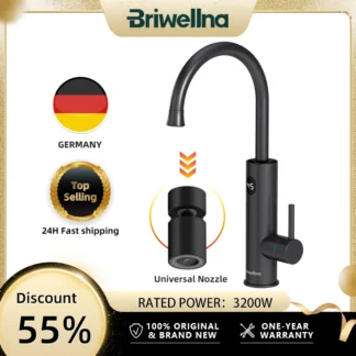 Grifo de calefacción de agua caliente instantánea Briwellna, grifo eléctrico de 220V con boquilla adaptadora Universal, grifo de calefacción de acero inoxidable