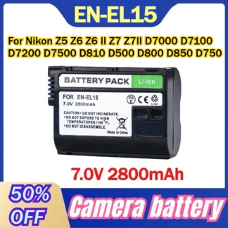 Batería de cámara EN-EL15 de 7,0 V y 2800mAh para Nikon Z5 Z6 Z6 II Z7 Z7II D7000 D7100 D7200 D7500 D810 D500 D800 D850 D750