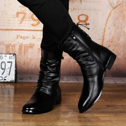Zapatos para hombre, botas de vaquero de diseñador de marca, botas informales de otoño para motocicleta, Zapatos de invierno negros a la moda, Zapatos de cuero genuino