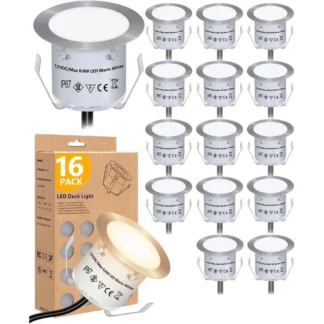 Kits de Luces LED para Terraza (Paquete de 16), Iluminación de Baja Intensidad de 12 V, Luces para Escaleras Exteriores Resistentes al Agua IP67, Iluminación Cálida para Terraza