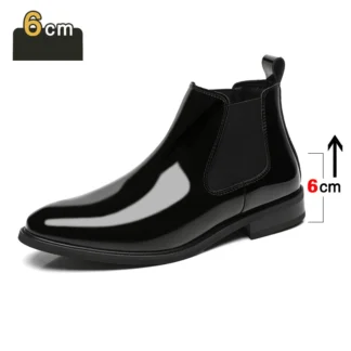 Botas Chelsea para hombre, botines de charol de calidad, botas de cuero con aumento de altura de 6CM, botas cortas clásicas sin cordones, botas de invierno
