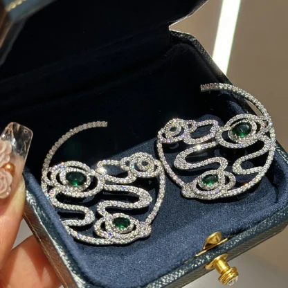 Pendientes Ethinic de lujo, aretes únicos de estilo chino, circonita verde, círculo grande, brillante, fiesta y Cena