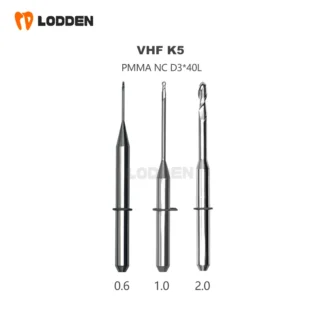 Fresas de fresado VHF K5 PMMA, herramienta de laboratorio Dental, máquina de fresado, materiales de molienda, herramienta de agarre de taladro, odontología Dental, 0,6/1,0/2,0mm
