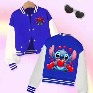 Chaqueta de béisbol de tendencia de moda de Disney, adecuada para deportes diarios y ropa casual, estampada con lindo patrón de Stitch, bonito regalo.
