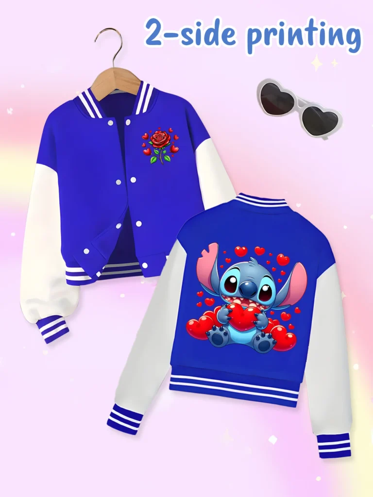 Chaqueta de béisbol de tendencia de moda de Disney, adecuada para deportes diarios y ropa casual, estampada con lindo patrón de Stitch, bonito regalo.
