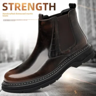 Zapatos de Cuero de Alta Gama con Estilo Retro Británico para Hombre, Botas Chelsea con Suela Gruesa y Cómodas para Otoño