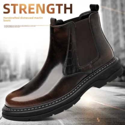 Zapatos de Cuero de Alta Gama con Estilo Retro Británico para Hombre, Botas Chelsea con Suela Gruesa y Cómodas para Otoño