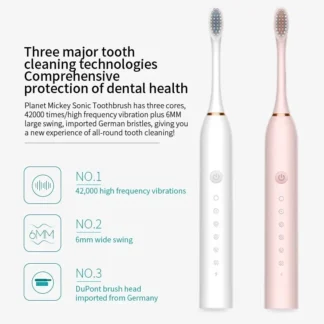 Cepillo de dientes eléctrico de cerdas suaves, 6 velocidades, automático, para adultos y niños, carga inteligente Universal, Compatible con todas las edades