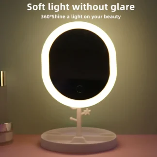 Espejo de maquillaje con luz LED, luz de relleno de escritorio, plegable, de Metal, recargable, para dormitorio y hogar