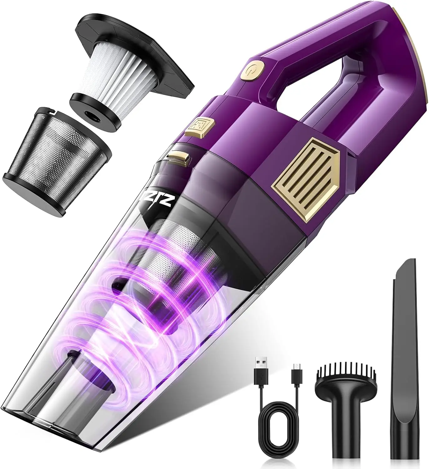 Aspiradora de Mano Inalámbrica de 15000PA, Recargable con Múltiples Boquillas y Filtros Lavables para el Hogar, el Automóvil y Mascotas