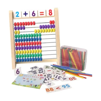 Palos de conteo de ábaco con marco de madera para aprender el desarrollo temprano preescolar