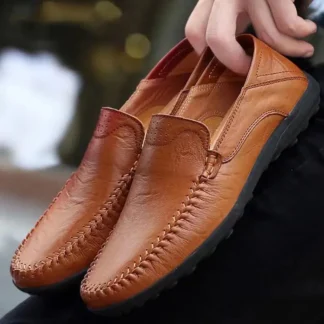 Mocasines informales cómodos para hombre, zapatos de cuero sin cordones poco profundos de verano, zapatos de conducción ligeros de fondo suave para hombre, zapatos de guisantes
