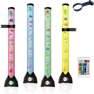 Lámpara de Burbujas de Agua LED de 4 pies con 16 Efectos de Cambio de Color, Control Remoto y Decoración de Peces para Niños y Hogar