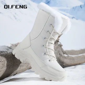 Botas de nieve, zapatos altos para mujer, cálidos, resistentes al frío, zapatos de felpa para exteriores, botas antideslizantes para senderismo y montañismo para invierno