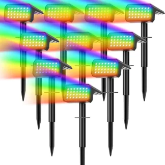 Focos solares que cambian de color al aire libre, paquete de 10 28 LED 7 modos de encendido/apagado automático IP67 impermeable camino jardín