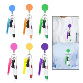 Porta credencial retráctil, bolígrafo lanzadera compacto con llavero con hebilla, recuerdo de fiesta de punta fina, clips multiusos para insignia de enfermería,