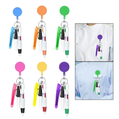 Porta credencial retráctil, bolígrafo lanzadera compacto con llavero con hebilla, recuerdo de fiesta de punta fina, clips multiusos para insignia de enfermería,
