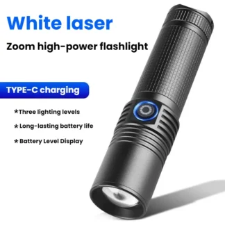 Linterna LED ultrabrillante de luz fuerte, linterna con Zoom con carga USB, luz de trabajo impermeable, para acampar al aire libre, patrulla, senderismo