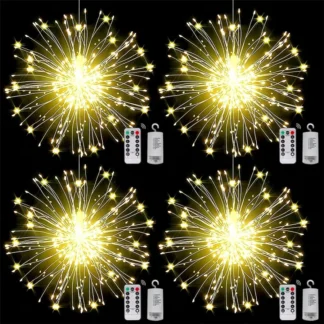 200 luces LED de cadena de fuegos artificiales para exteriores, 8 modos, estrella explosiva, alambre de cobre, luces de hadas, decoración de jardín, luces navideñas remotas