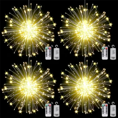 200 luces LED de cadena de fuegos artificiales para exteriores, 8 modos, estrella explosiva, alambre de cobre, luces de hadas, decoración de jardín, luces navideñas remotas