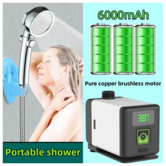 Ducha de camping al aire libre Bomba de ducha eléctrica portátil IPX7 impermeable Pantalla digital Para el senderismo Playa Mascota Riego Lavado de coches Batería de litio 6000mAh Motor sin escobillas de cobre puro