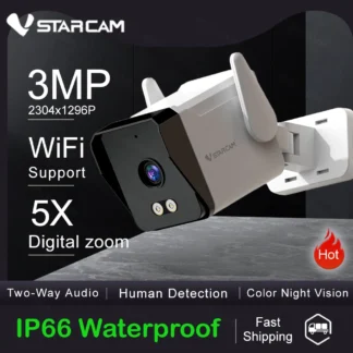 Vstarcam-cámara IP de 3MP para exteriores, Audio, Zoom Digital 5x, impermeable, CCTV tipo bala, cámara para el hogar, cámara de seguridad de visión nocturna en Color 1296P