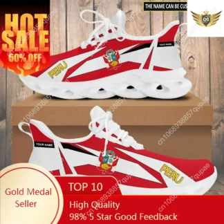 Gran oferta de zapatillas de deporte para hombre con estampado de bandera de Perú, zapatillas para correr con cuchilla para hombre, zapatos de entrenamiento informales, zapatos de moda para hombre con cuchilla blanca y roja