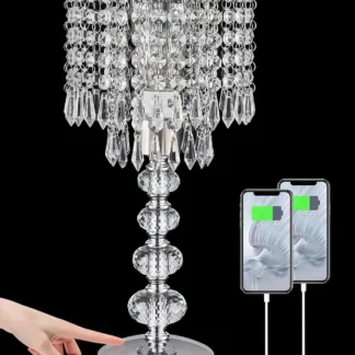 Lámpara de Mesa Táctil de Cristal con Puertos USB - Luz de Noche Regulable de 3 Intensidades para Dormitorio y Sala de Estar