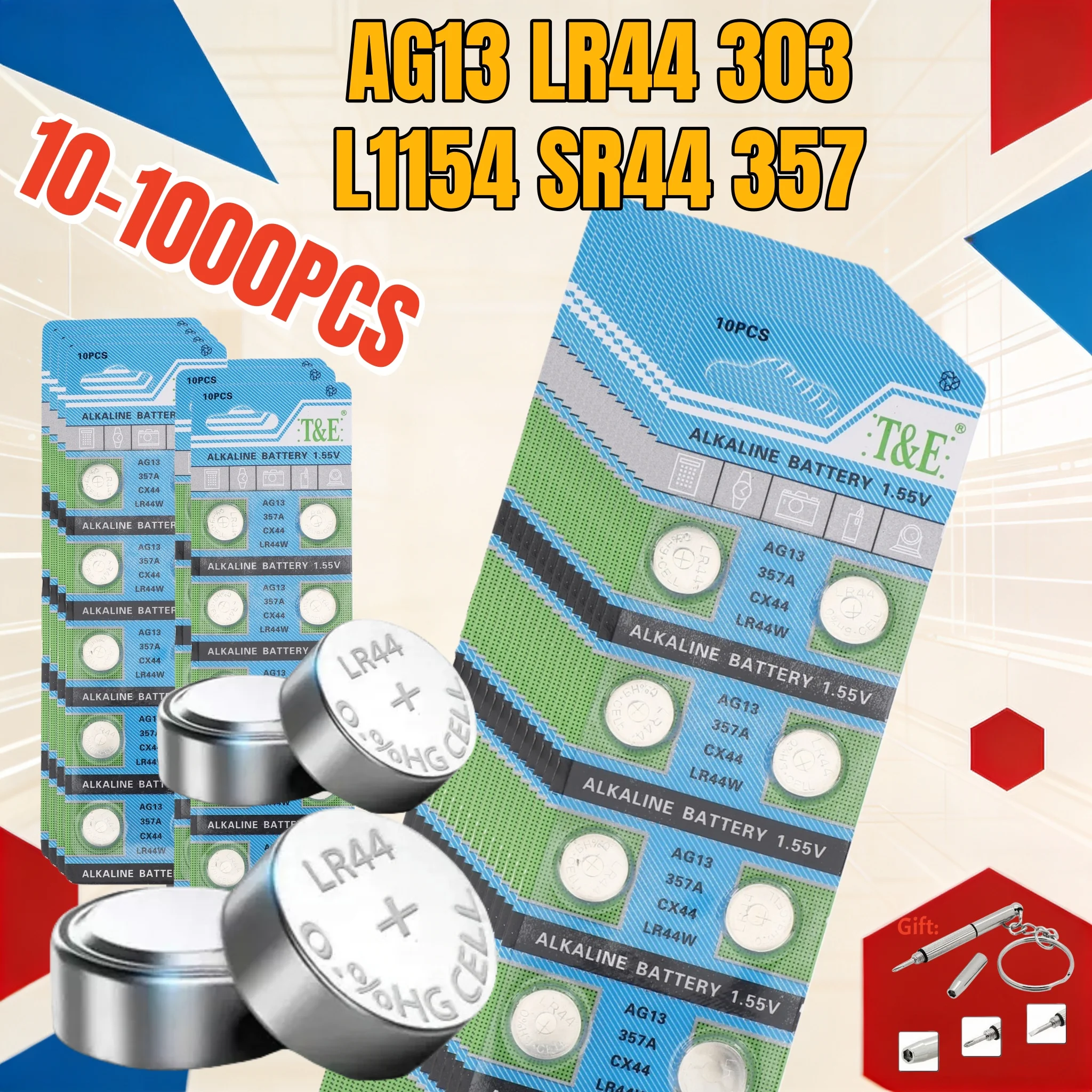 10-100 Uds AG13 LR44 303 1,5 V pilas alcalinas de botón L1154 SR44 357 pilas de botón para reloj de juguete 160mAh