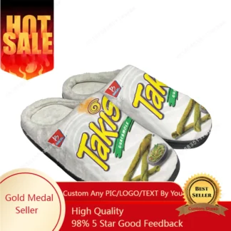 Zapatillas de algodón para el hogar con patatas fritas divertidas para hombre y mujer, zapatos informales de felpa para dormitorio, para mantener el calor, zapatilla térmica personalizada