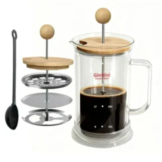 Cafetera de prensa francesa de 34 onzas, jarra de vidrio de borosilicato de doble pared con filtro y eje de acero inoxidable extraíbles con E