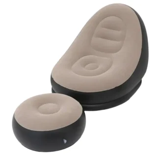 Sillón portátil con taburete para pies, silla inflable junto al océano, sofá inflable flocado plegable para acampar al aire libre-ABQU