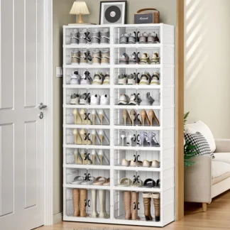 Organizador de Zapatos Plegable Extra Grande de 4 Columnas y 36 Pares WANUO, Zapatero de Plástico Plegable, Organizador de Zapatos de Plástico de una Pieza