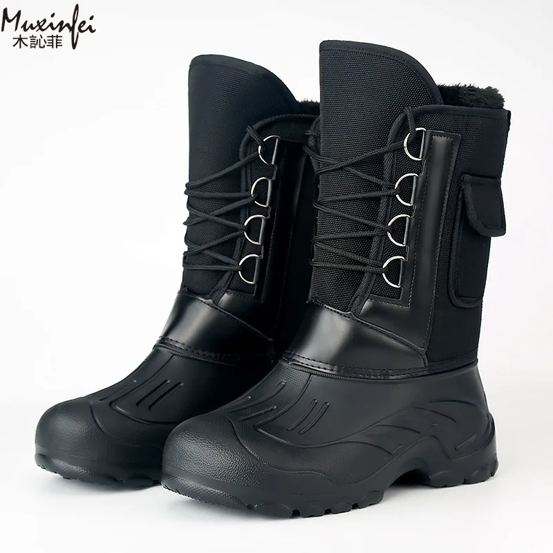 Nuevas botas de invierno para hombre, botas altas gruesas de felpa para pesca al aire libre, senderismo, botas de nieve impermeables, antideslizantes, botas de algodón resistentes al frío