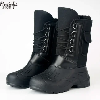 Nuevas botas de invierno para hombre, botas altas gruesas de felpa para pesca al aire libre, senderismo, botas de nieve impermeables, antideslizantes, botas de algodón resistentes al frío