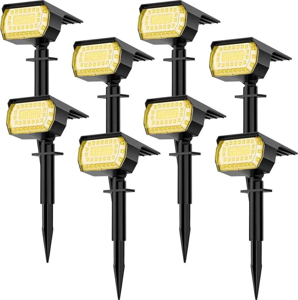 Paquete de 8 focos solares, 76 LED, 3 modos IP65, iluminación de pared de paisaje exterior impermeable para camino de jardín, blanco cálido