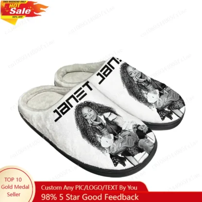 Zapatillas personalizadas de algodón para el hogar de Janet Jackson Singer Pop, sandalias para hombre y mujer, zapatos informales de felpa para dormitorio, zapatillas térmicas para mantener el calor