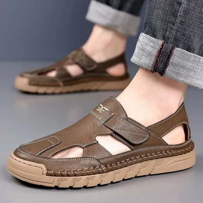 Zapatos informales de negocios de lujo, Sandalias de cuero para actividades al aire libre para hombres, zapatos antideslizantes calados de verano para hombres, Sandalias cómodas de suela suave para hombres