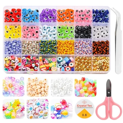 1930 Uds. Kit de fabricación de pulseras de cuentas de mal de ojo de resina de estilo colorido cuentas de arcilla y letras para fabricación de joyería accesorios artesanales