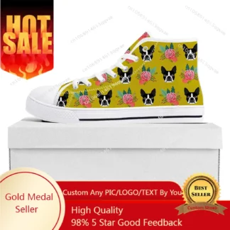 Boston Terrier Zapatillas altas para hombre y mujer, zapatillas de lona, zapatos casuales para parejas, zapato hecho a medida blanco