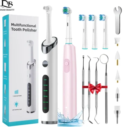 Pulidor Dental Eléctrico, Removedor de Sarro, Cepillo de Dientes Giratorio Recargable, Herramienta de Limpieza y Blanqueamiento Dental